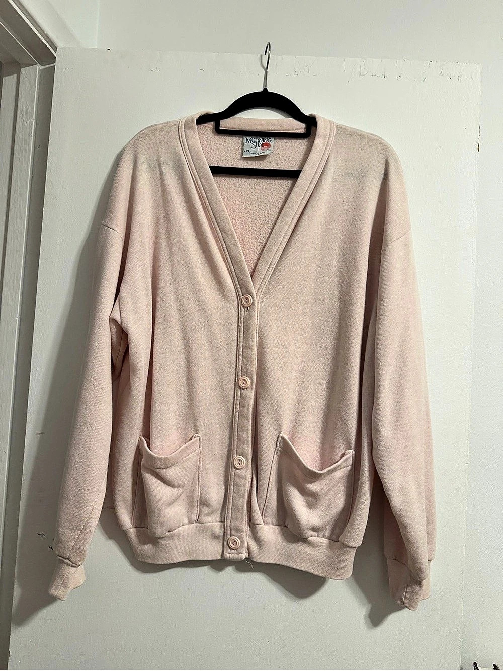 Soft vintage oversized V-Neck Cardigan in Pink Size XL